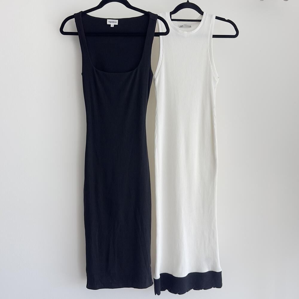 ZARA & Superdown Dress Small Lot of 2 Bodycon Midi Tank Rib Knit Minimalist